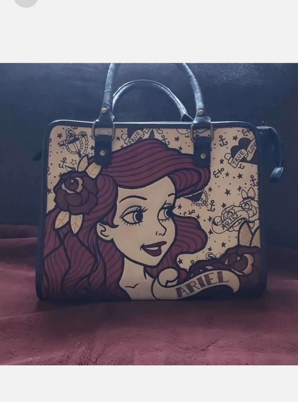 Loungefly Ariel Graphic Satchel in Cream and Red - Picture 3 of 7